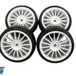 Ride 1/10 Slick Belted Tires Pre-glued with 16 Spoke Wheel White (4pcs)